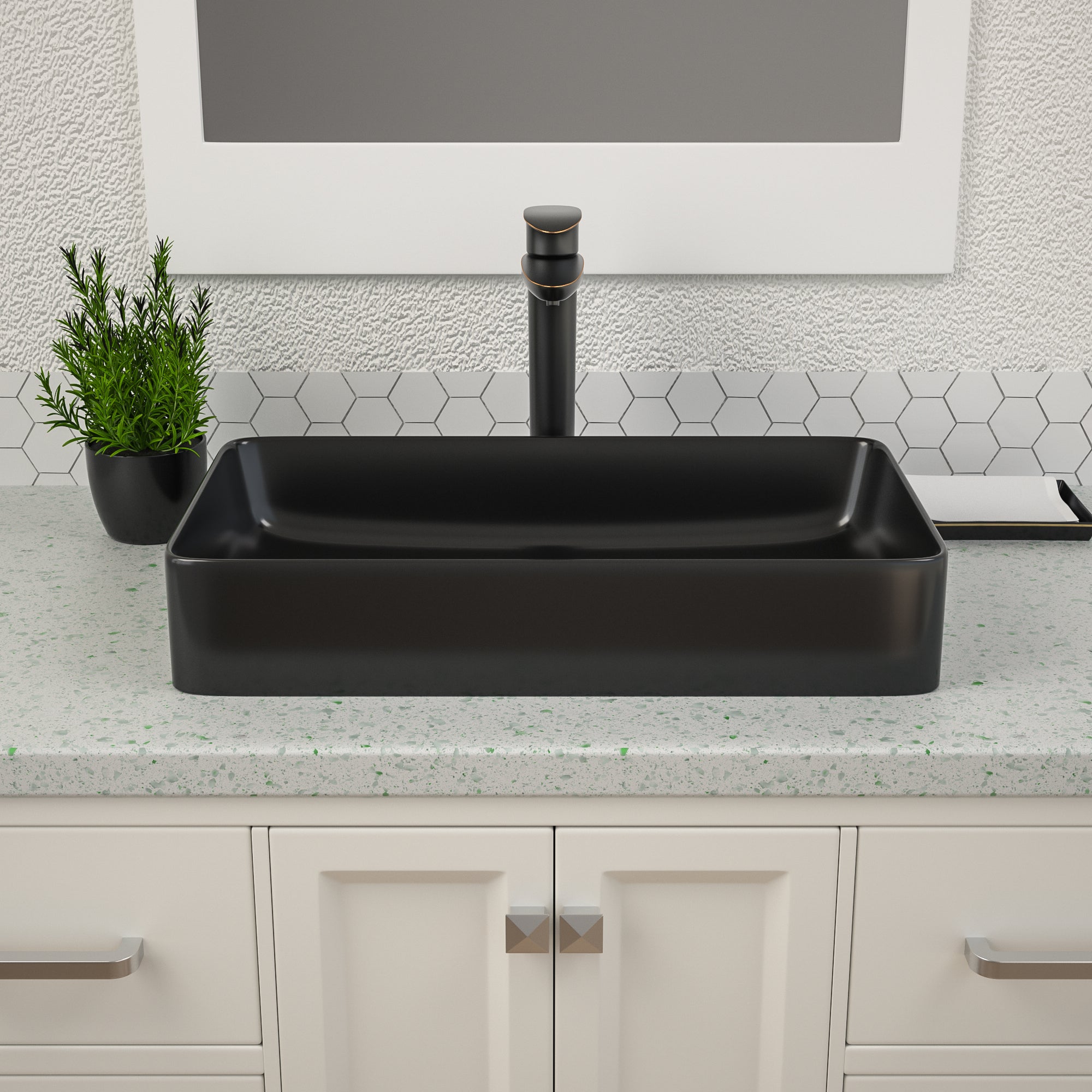 Black Vessel Sink - Dcolora 24 x 14 Bathroom Sink Matte Black Rectangular Above Counter Vessel Sink Ceramic Countertop Lavatory Vanity Bowl Sink Art Basin Sink