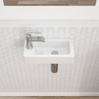 Dcolora 14.5''x7'' White Ceramic Wall Mounted Floating Sink, Rectangular Small Bathroom Basin, Left Hand