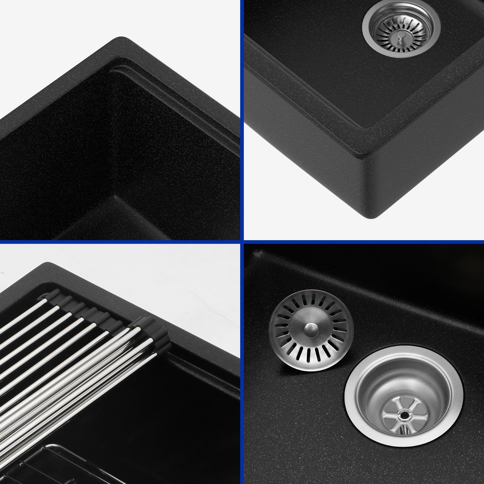 Dcolora 28'' Matte Black Undermount Kitchen Sink, Single Bowl Modern Workstation Granite Composite Basin, #DC-GU0004BS