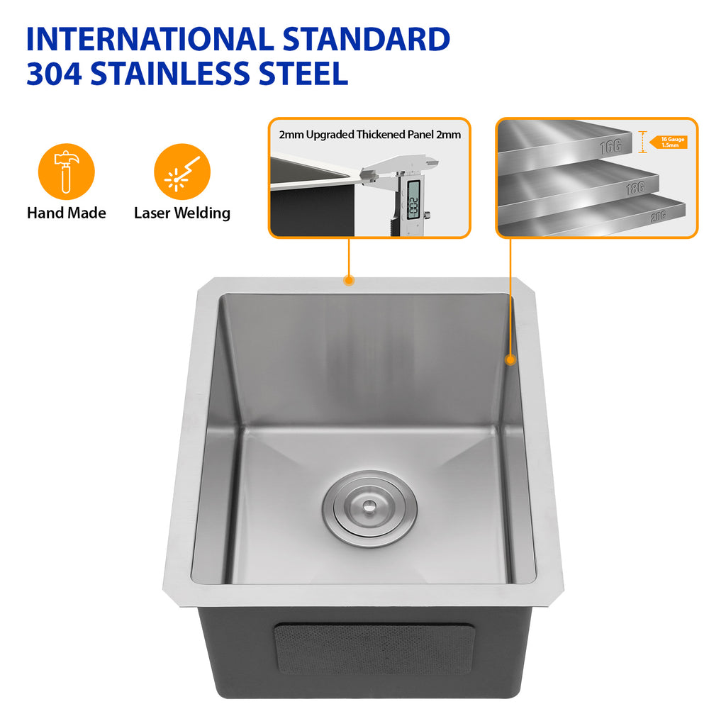 Dcolora 15''x17''x10'' Undermount Wet Bar Sink, 16 Gauge Stainless Steel Single Bowl Small Kitchen Prep Basin, Rounded Corner