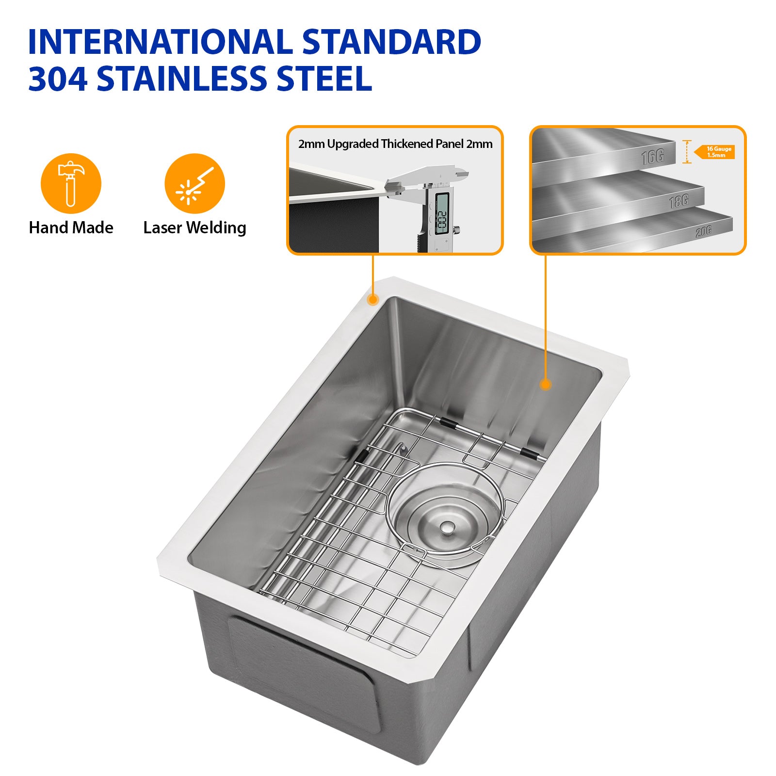 Dcolora 12 Inch Wet Bar Prep Sink Undermount 16 Gauge Stainless Steel Single Bowl Small Kitchen Sins RV Outdoor Camper Sink Under Counter, Round Corner 18"D x 12"W x 8"H, DC-U7721
