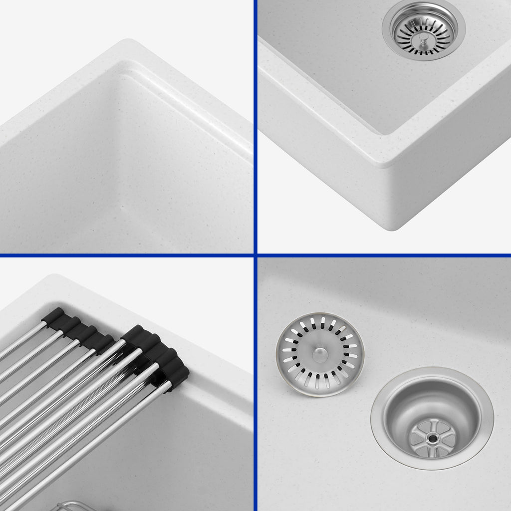 Dcolora 28 Inch White Undermount Kitchen Sink Workstation Single Bowl Modern Kitchen Sink Granite Composite,#DC-GU0003WS