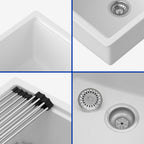 Dcolora 28 Inch White Undermount Kitchen Sink Workstation Single Bowl Modern Kitchen Sink Granite Composite,#DC-GU0003WS