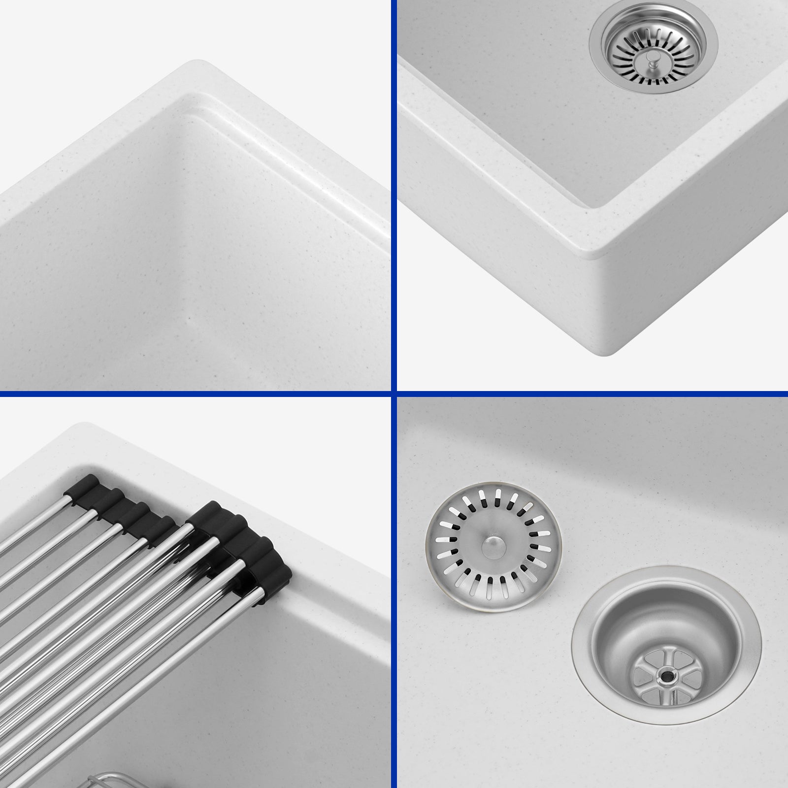 Dcolora 28 Inch White Undermount Kitchen Sink Workstation Single Bowl Modern Kitchen Sink Granite Composite,#DC-GU0003WS