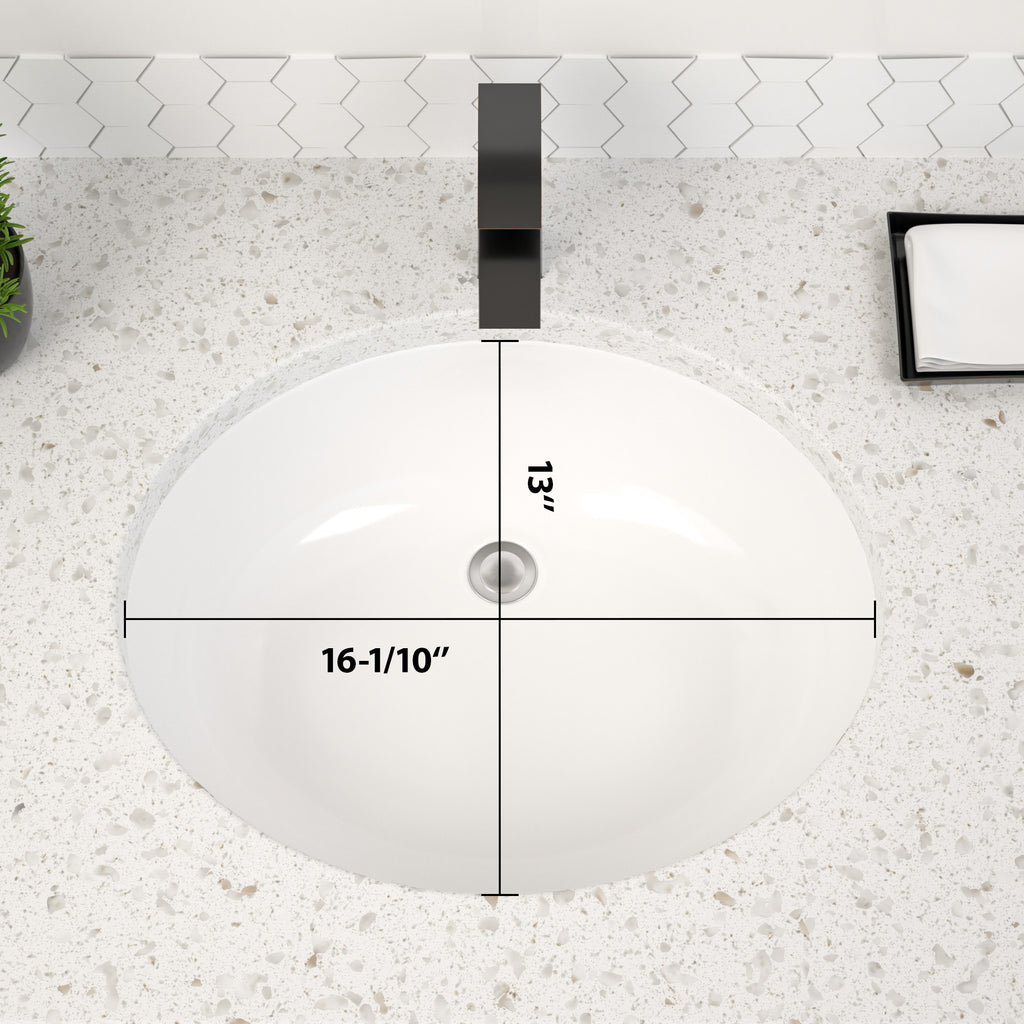 Dcolora 16''x13'' White Ceramic Oval Undermount Bathroom Sink, Vanity Basin with Overflow