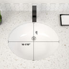 Dcolora 16''x13'' White Ceramic Oval Undermount Bathroom Sink, Vanity Basin with Overflow