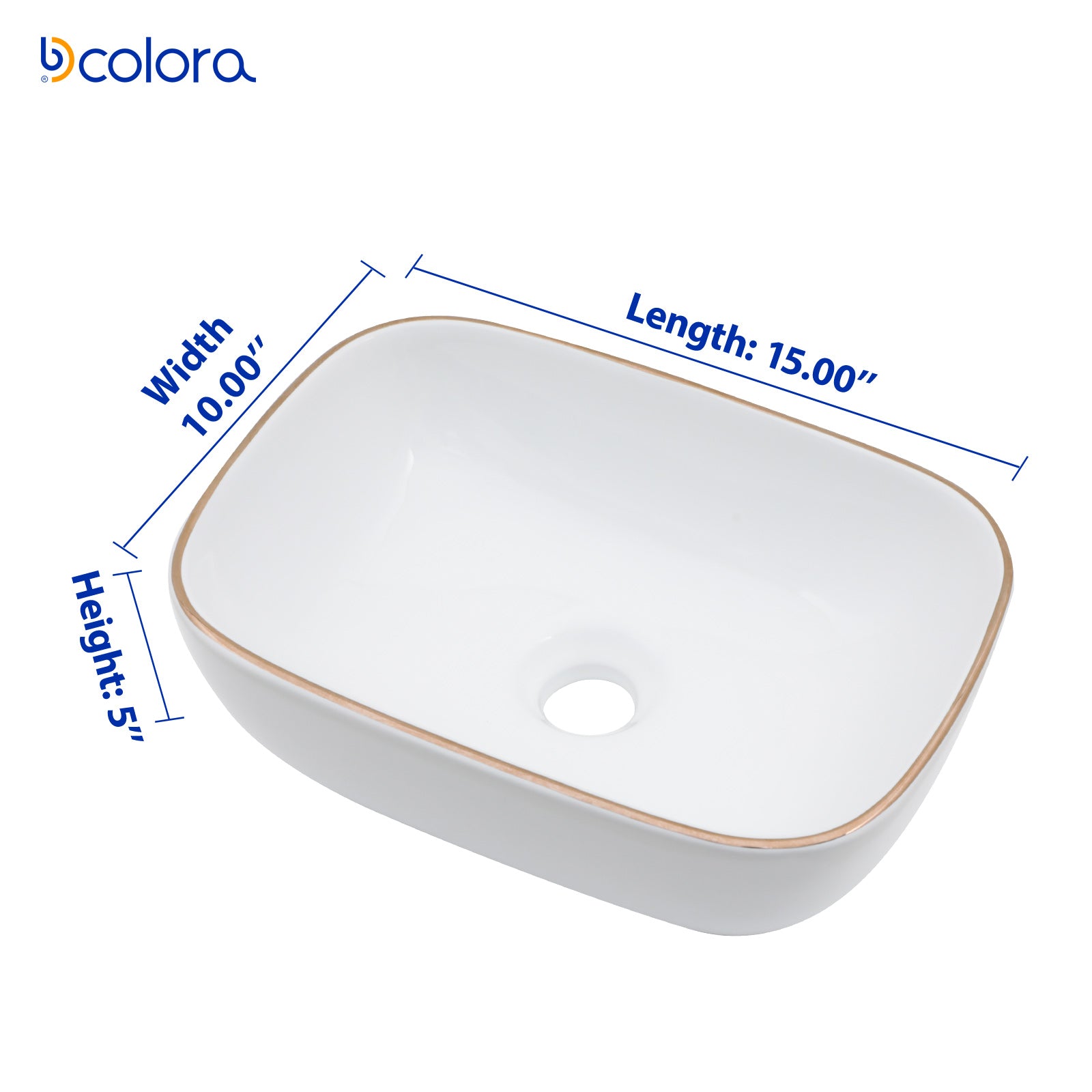 Dcolora Small Vessel Sink 14.5” x 10” Rectangular White Vessel Bathroom Sink With Gold Lip Ceramic Porcelain Above Counter Small Vanity Basin Wash Bowl Sink,DC-VS0003