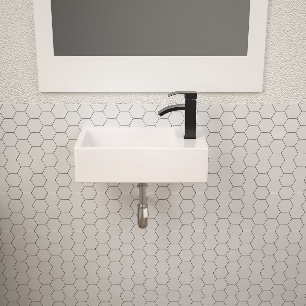 Dcolora 18''x10'' White Ceramic Wall Mounted Floating Vessel Sink, Rectangular Small Bathroom Basin, Right Hand