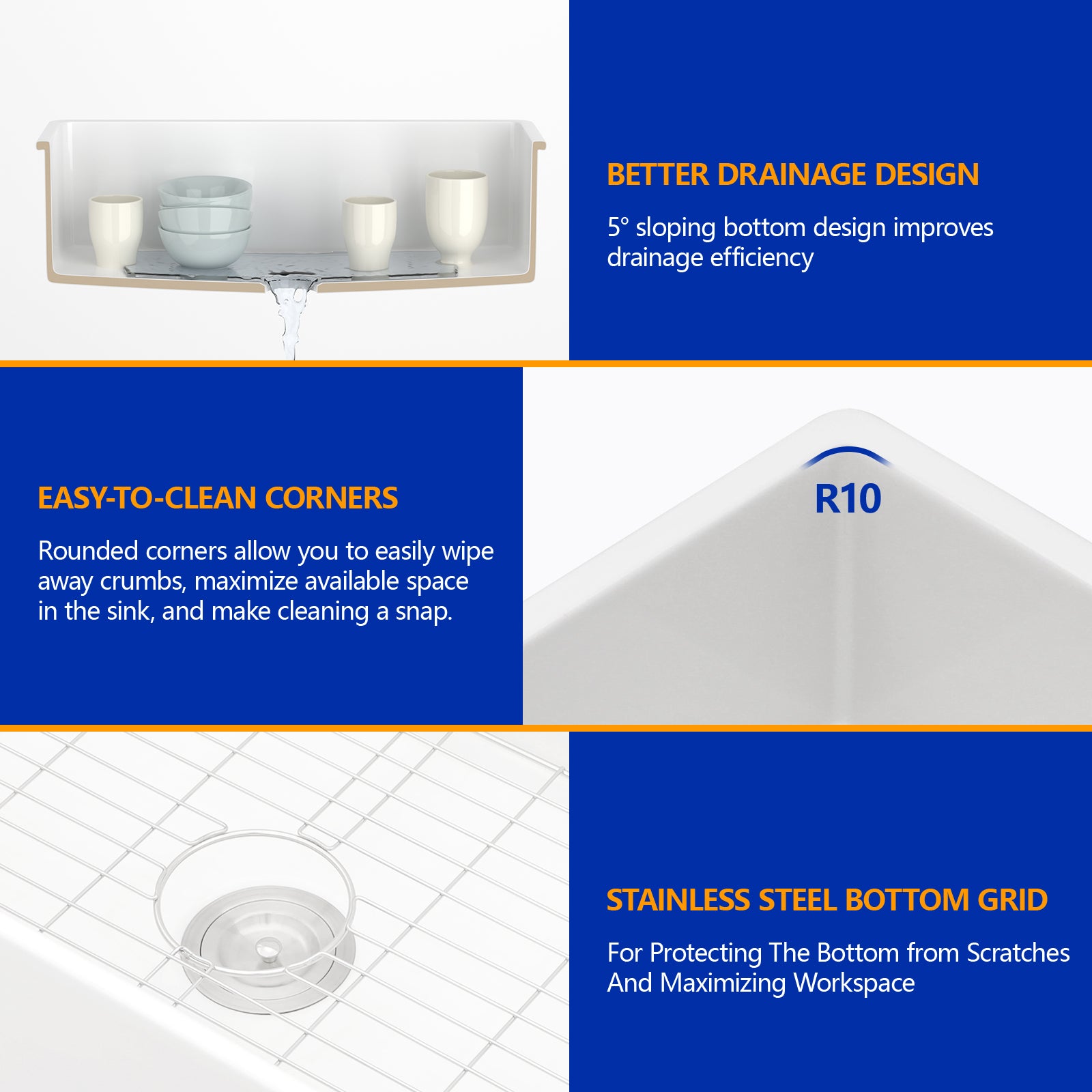 Dcolora 33'' White Farmhouse Sink, Apron Front Fireclay Ceramic Porcelain Single Bowl Kitchen Basin