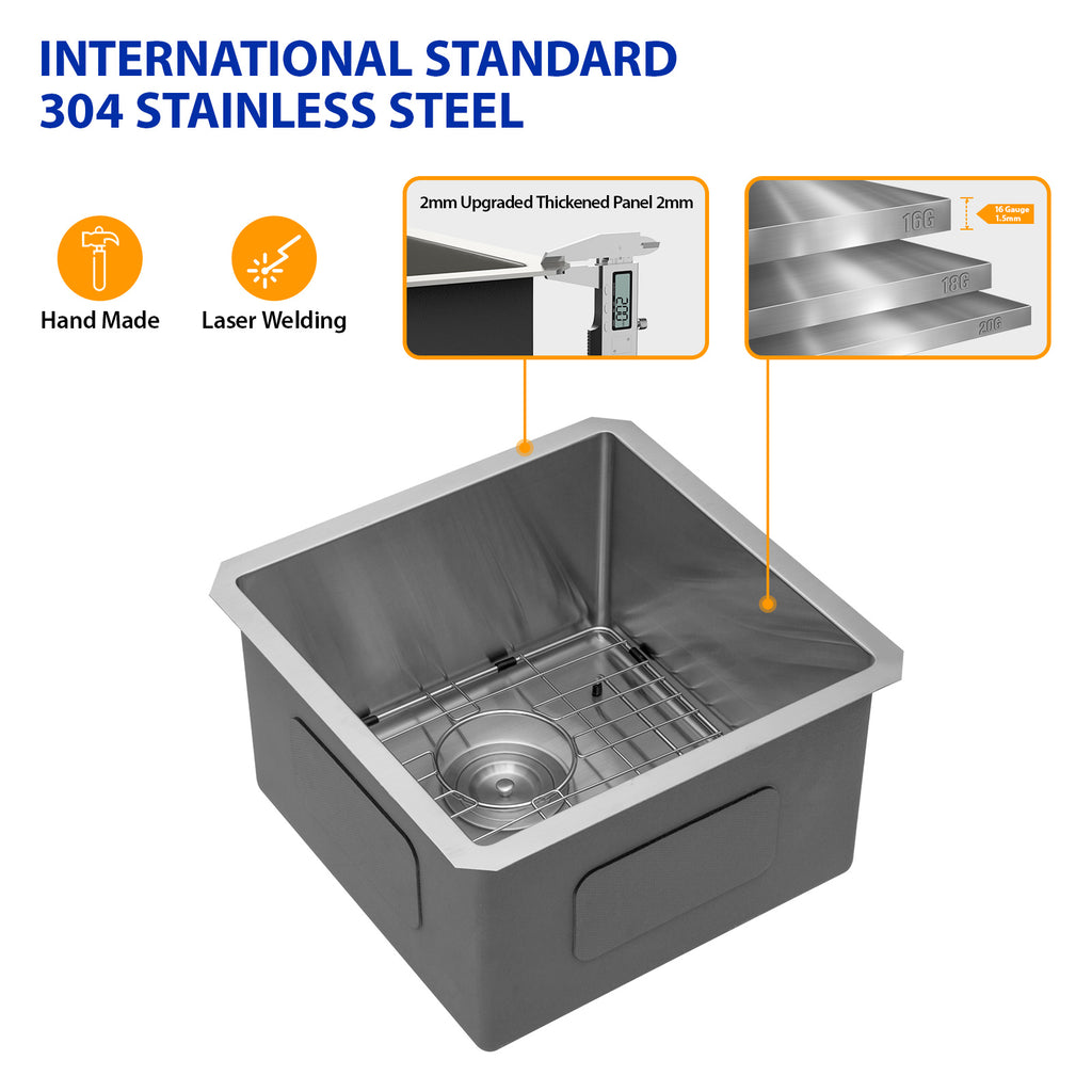Dcolora 17''x17'' Square Undermount Wet Bar Sink, 16 Gauge Stainless Steel Single Bowl Small Kitchen Prep Basin