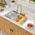 Dcolora 33''x22'' White Waterfall Smart Kitchen Sink, Drop-In Single Bowl Multifunctional Workstation Basin with Faucet