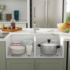 Dcolora 33'' White Farmhouse Sink, 50/50 Double Bowl Apron Front Fireclay Ceramic Porcelain Reversible Basin