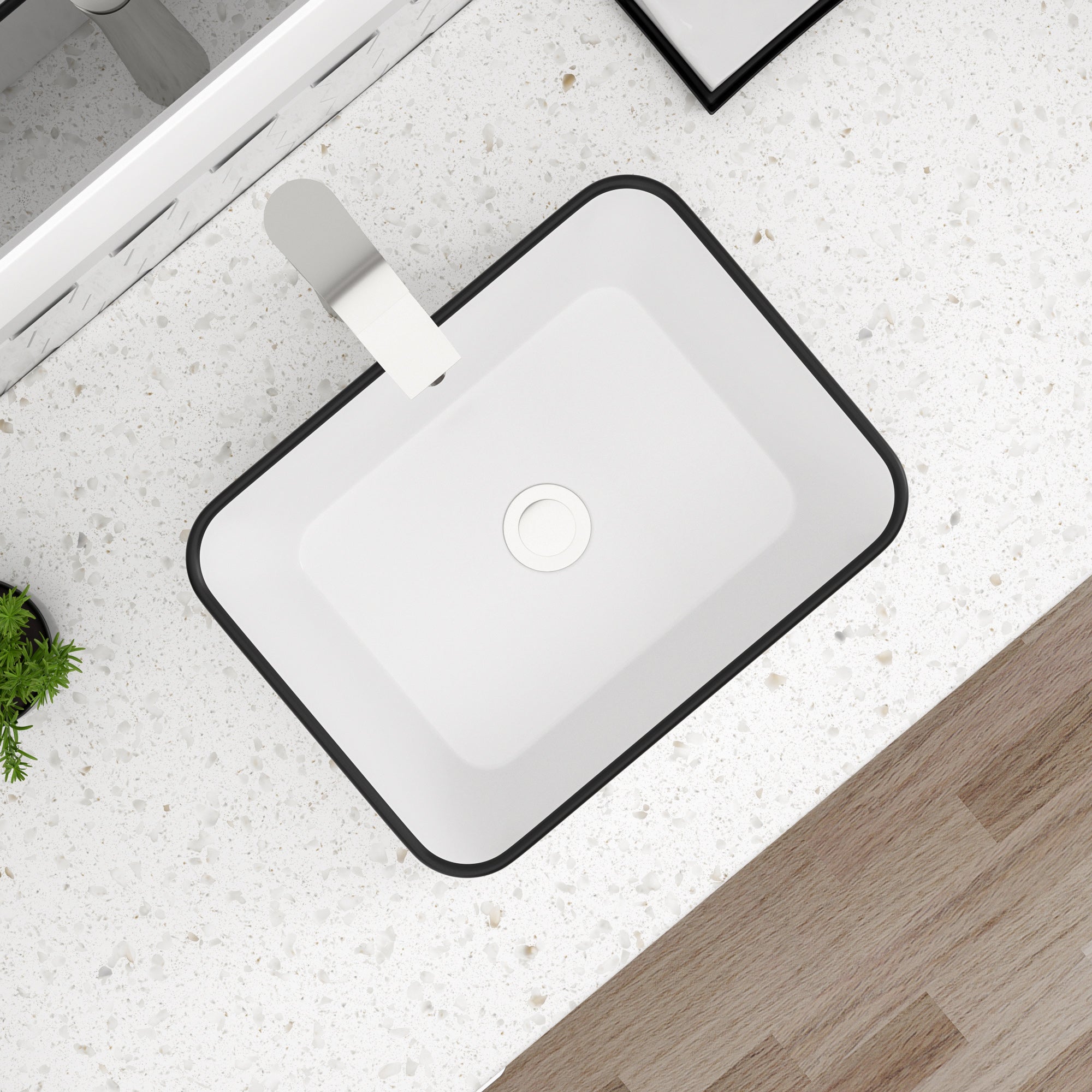 Vessel Sink Rectangular, Dcolora 16"x12" White Vessel Sink with Black Rim Ceramic Porcelain Rectangle Bathroom Vessel Sink Above Counter Vanity Sink Basin