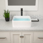 Dcolora 15''x15'' White Square Vessel Sink, Ceramic Porcelain Above Counter Bathroom Vanity Basin