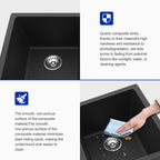 Dcolora 33'' Quartz Matte Black Granite Composite Kitchen Sink, Undermount Double Bowl Deep 50/50 Split Basin