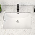 Dcolora 19''x13'' White Ceramic Rectangular Undermount Bathroom Sink, Vanity Basin with Overflow