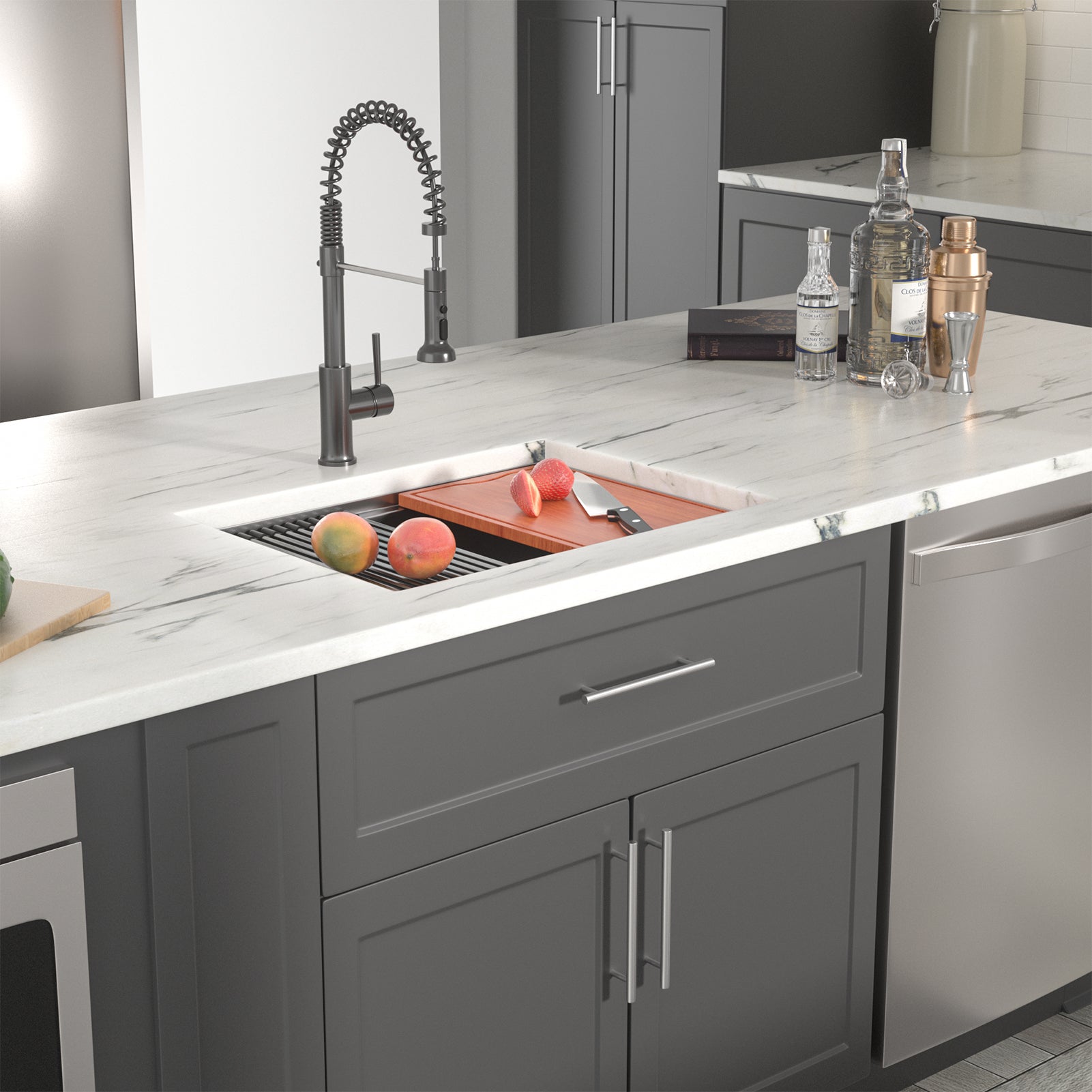 Dcolora 27 Kitchen Sink Gunmetal Black Stainless Kitchen Sink Undermount Workstation Gunmetal Black Stainless Steel 16 Gauge Single Bowl Kitchen Sink Basin (27"x19"x10"), DC-U7707