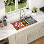 Dcolora 33''x19'' Brushed Nickel Drop-In Kitchen Sink, Hand Welded 16 Gauge 304 Stainless Steel Large Single Bowl Workstation