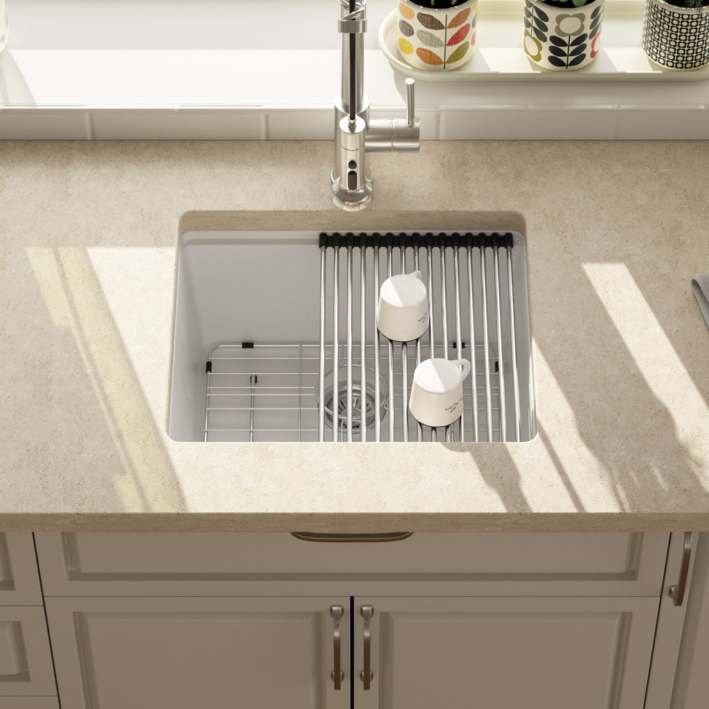 Dcolora 21 Inch Undermount White Wet Bar Sink  Quartz Composite Sink Single Bowl Workstation Kitchen Sink