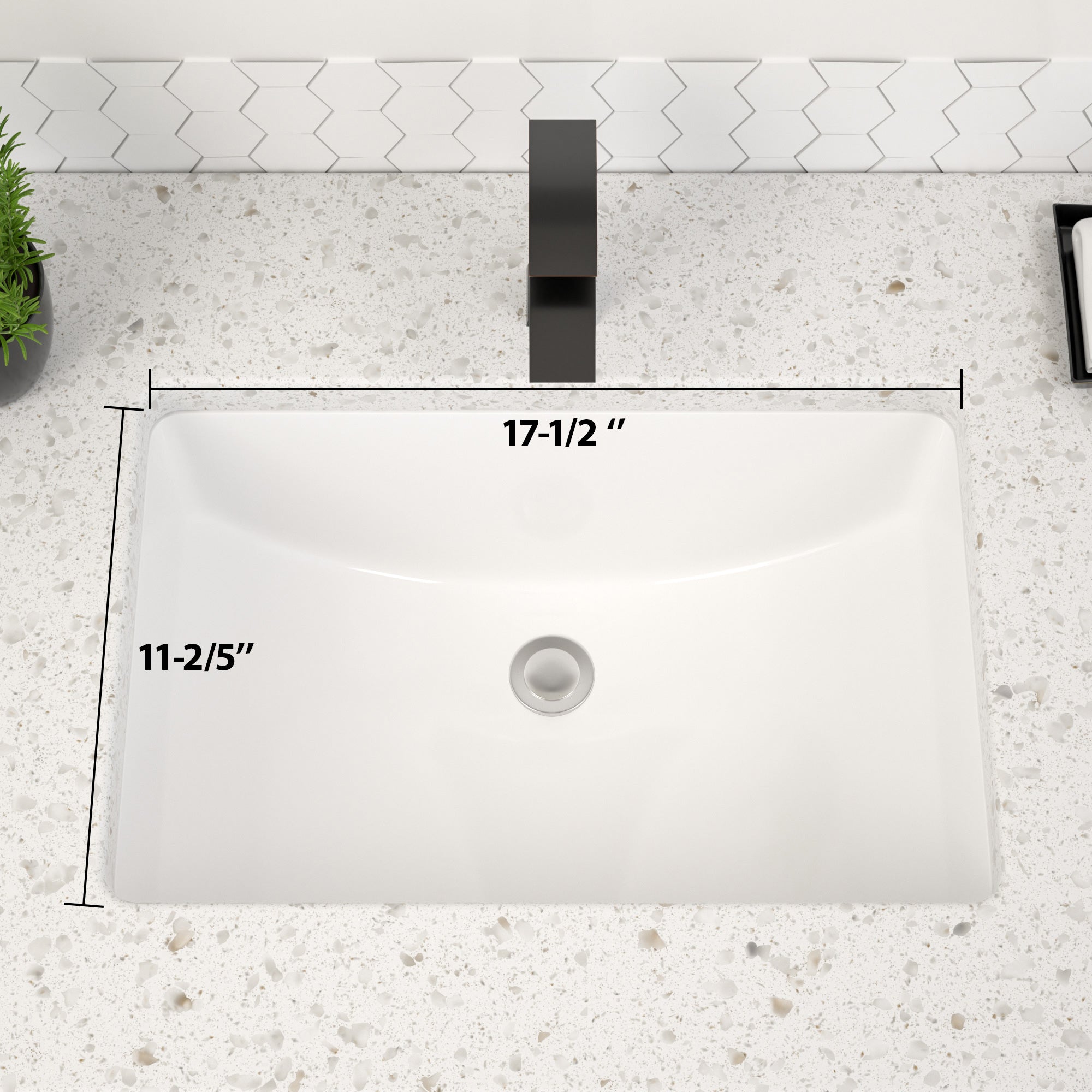 Dcolora 17.5''x11'' White Ceramic Rectangular Undermount Bathroom Sink, Vanity Basin with Overflow