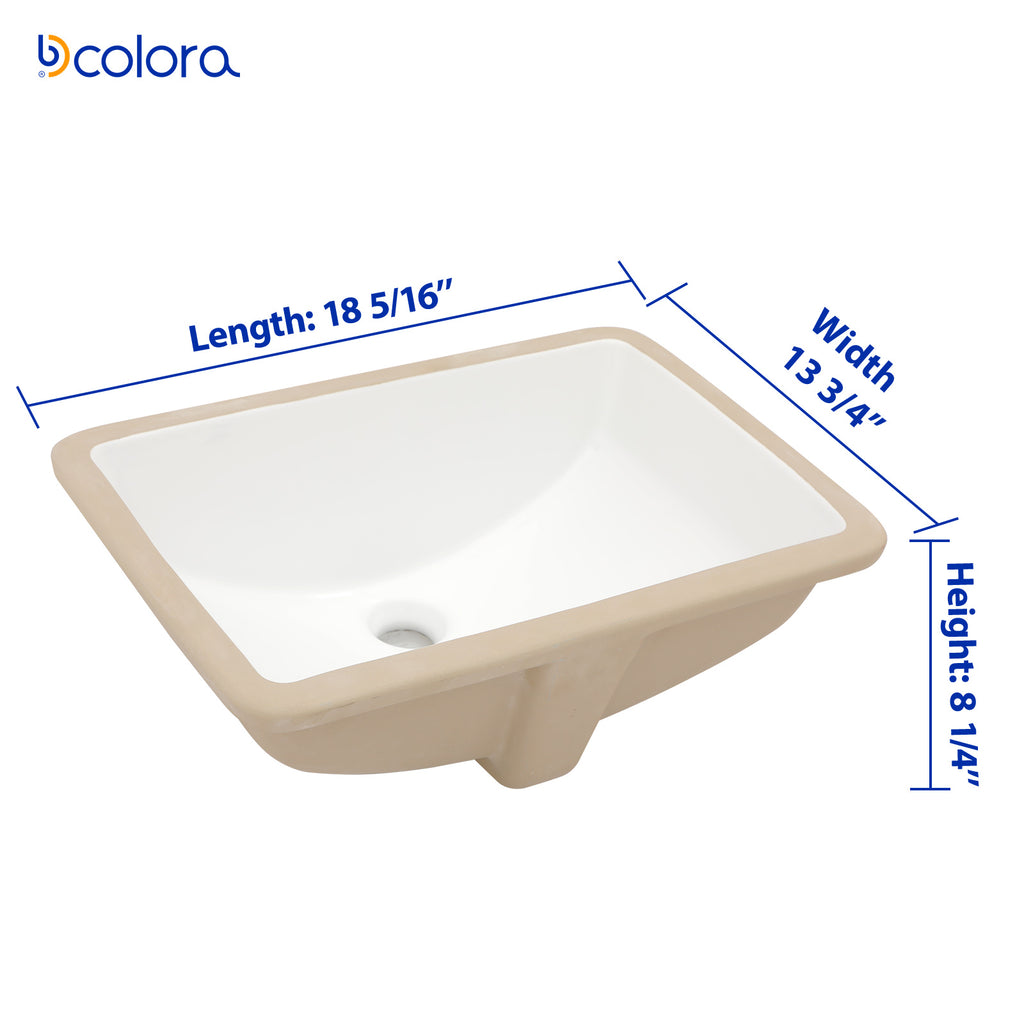Dcolora 16''x12'' White Ceramic Rectangular Undermount Bathroom Sink, Vanity Basin with Overflow