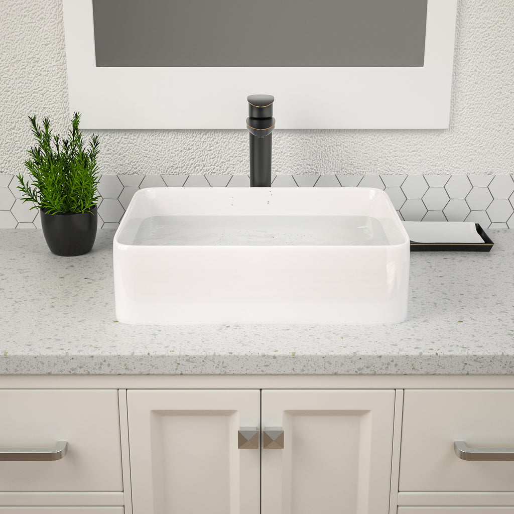 Dcolora 19''x15'' White Rectangular Vessel Sink, Ceramic Porcelain Above Counter Bathroom Vanity Basin