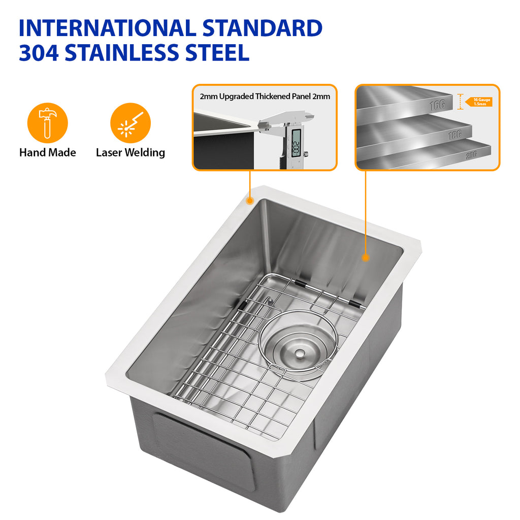 Dcolora 14 Inch Wet Bar Sink Undermount Small Kitchen Sink 16 Gauge Stainless Steel Prep Sink Single Bowl,14''x18''x9'' Rounded Corner, DC-U7718