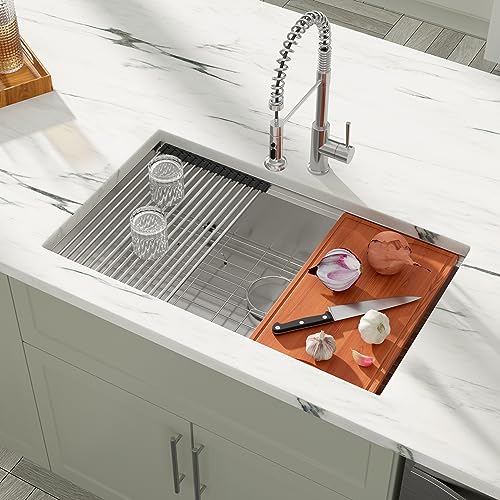 Dcolora 27 Inch Undermount Kitchen Sink Workstation 16 Gauge 304 Stainless Steel Large Single Bowl Under Counter Sinks, Round Corner 27"x19"x10", DC-U7703
