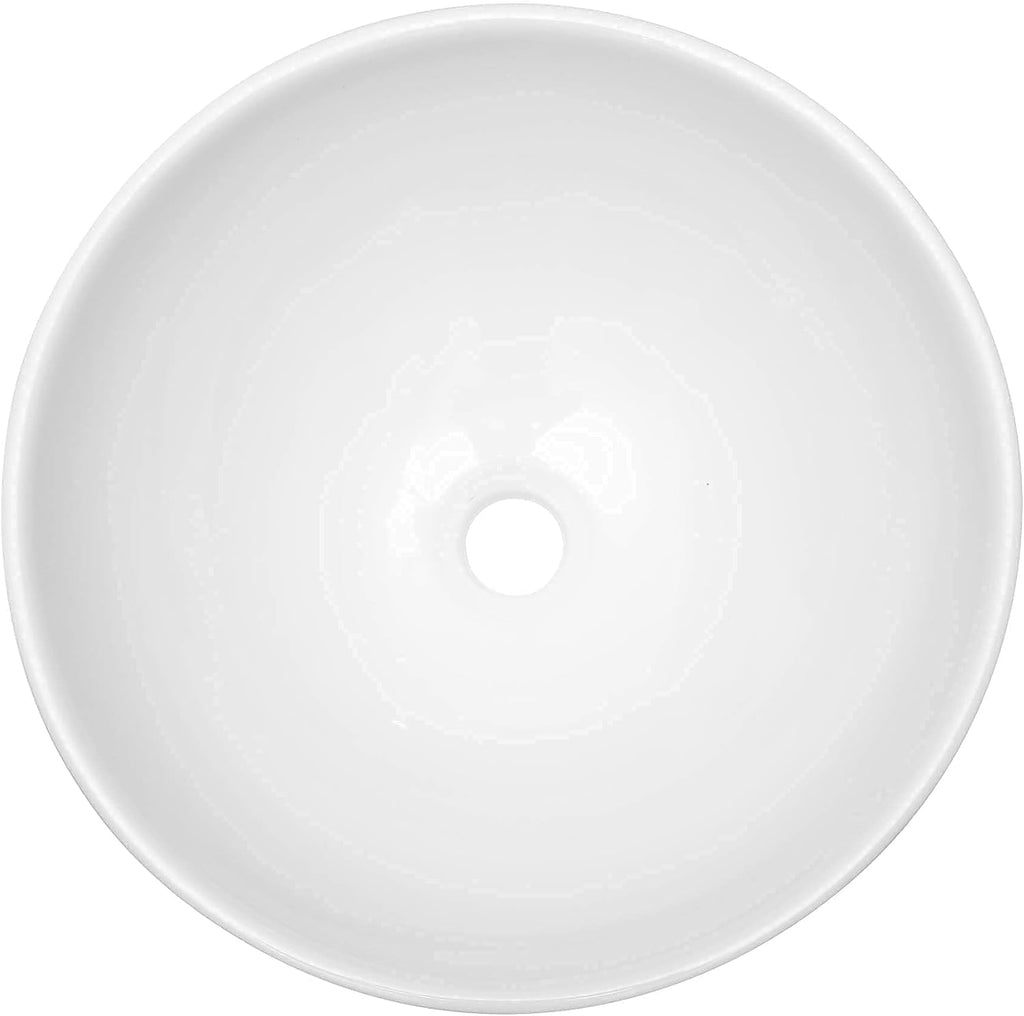 Dcolora 16" × 16" White Round Vessel Sink - Above Counter Ceramic Bathroom Vanity Sink Basin