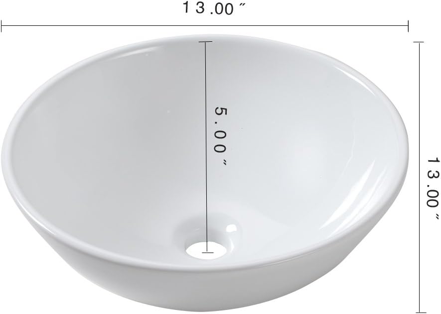 Dcolora 13 Inch Bowl Sinks for Bathrooms Round Small Vessel Sink Countertop White Ceramic Porcelain Round Bathroom Sink Bowl Above Counter Vanity Sink Basin, 13"x13" DC-V8895
