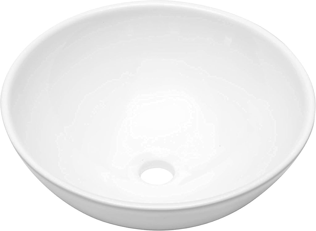 Dcolora 16" × 16" White Round Vessel Sink - Above Counter Ceramic Bathroom Vanity Sink Basin