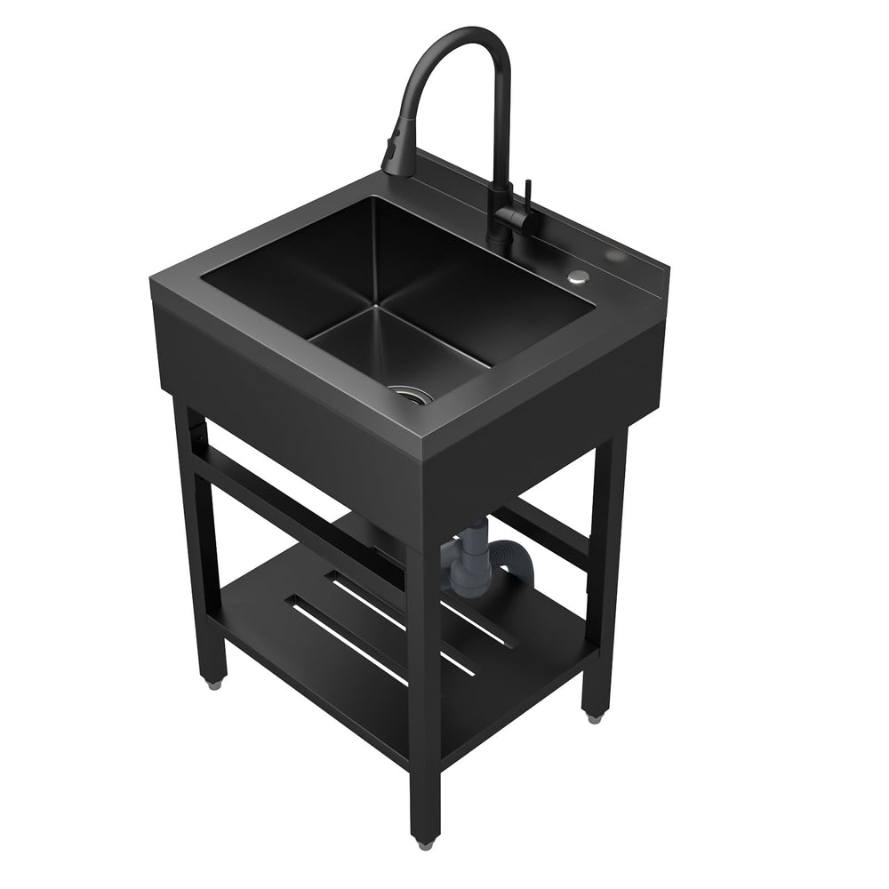 24" × 21" Matte Black Freestanding Stainless Steel Utility Sink – DC-NSDF26203200