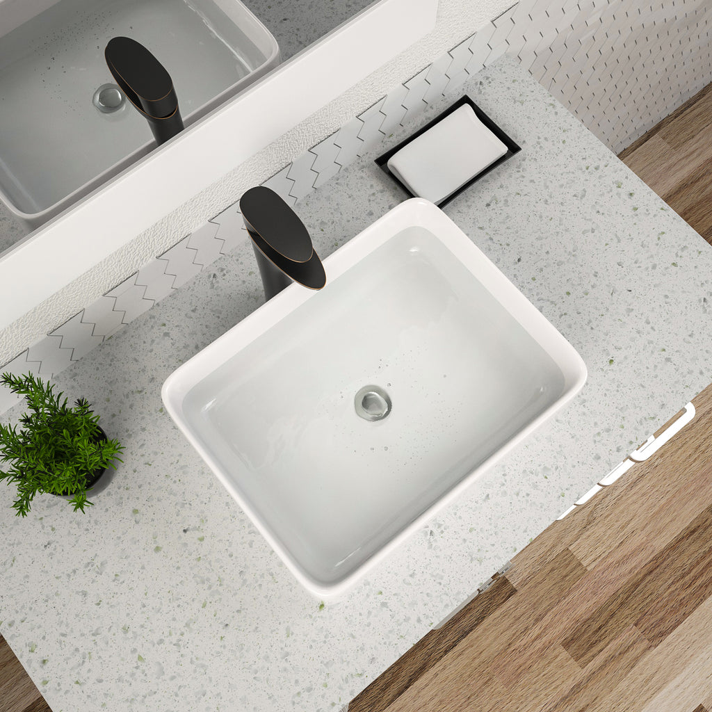 Dcolora 19''x15'' White Rectangular Vessel Sink, Ceramic Porcelain Above Counter Bathroom Vanity Basin