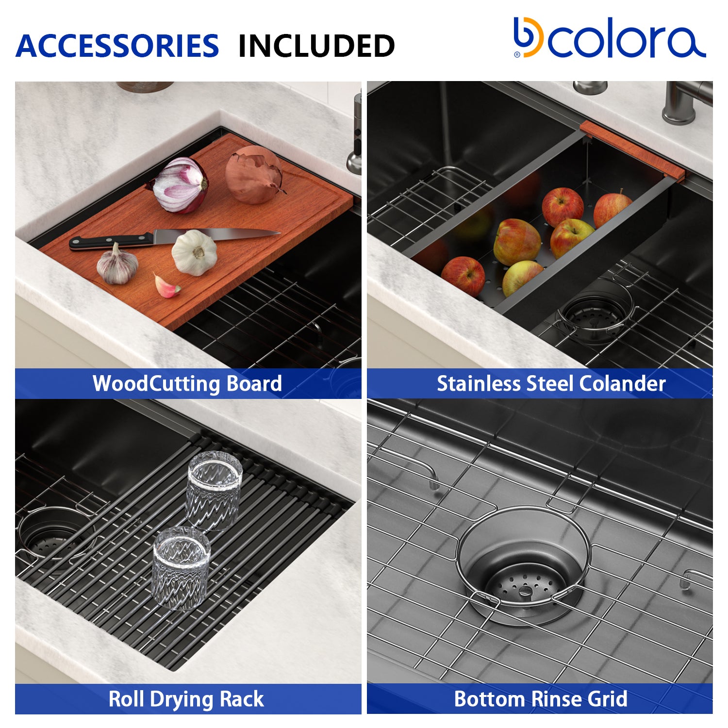 Dcolora 36 in. Black Undermount Kitchen Sink Workstation NANO-PVD Large Black Kitchen Sinks with Ledge Round Corner 16 304 Gauge Stainless Steel Single Bowl Basin, Gunmetal Black,36"x19"x10",DC-U7776