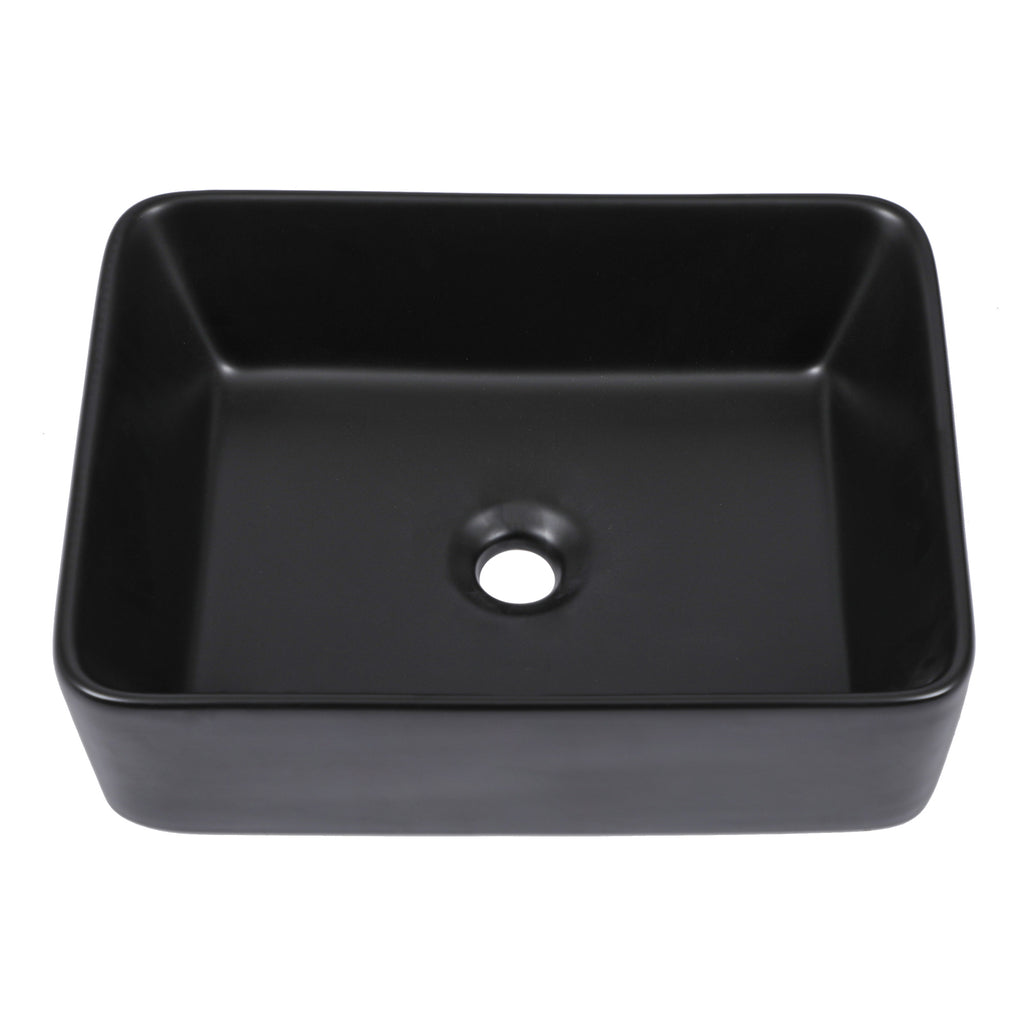 Dcolora 16''x12'' Matte Black Rectangular Vessel Sink, Above Counter Ceramic Porcelain Bathroom Vanity Basin