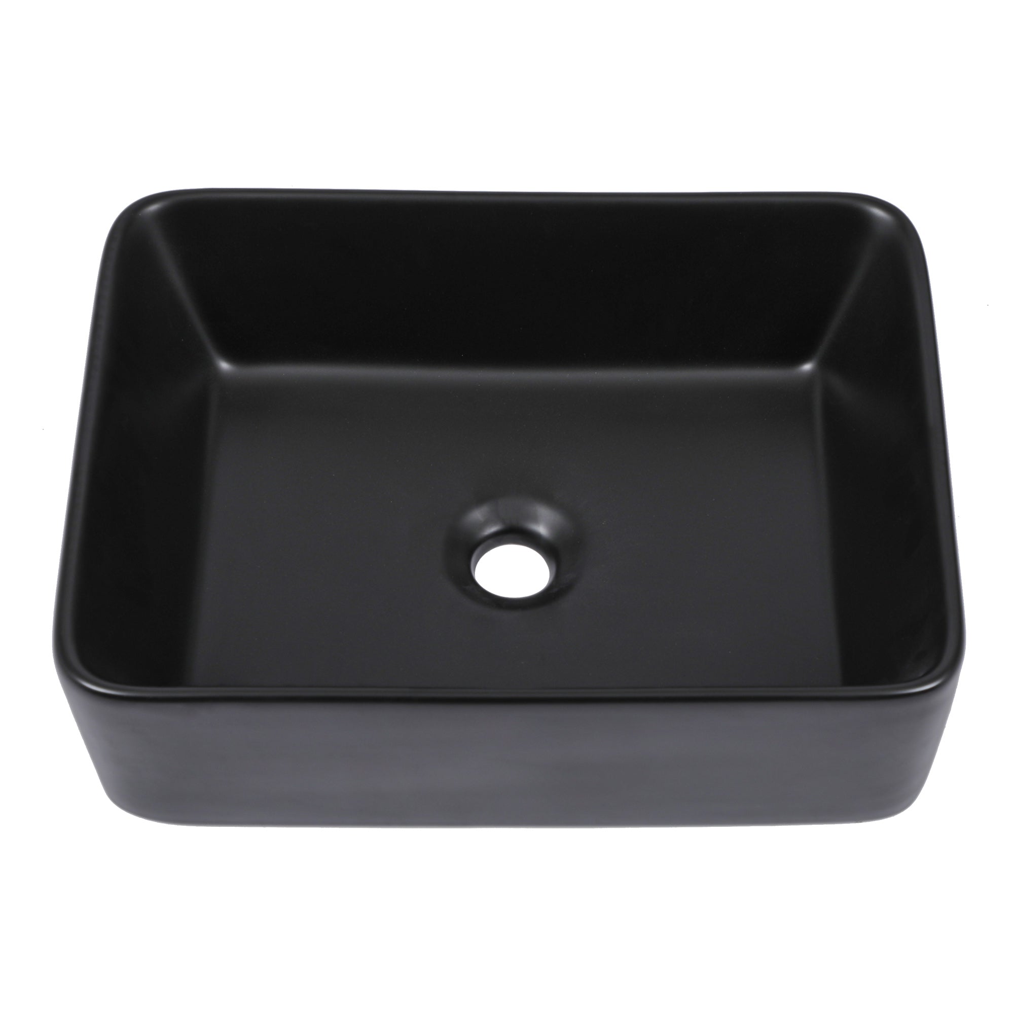 Dcolora 16''x12'' Matte Black Rectangular Vessel Sink, Above Counter Ceramic Porcelain Bathroom Vanity Basin