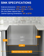 Dcolora 24''x18''x12'' Undermount Laundry Sink, 16 Gauge Stainless Steel Deep Single Bowl Rectangular Utility Basin