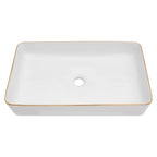 Dcolora 24''x14'' White Rectangular Vessel Sink with Gold Rim, Ceramic Porcelain Above Counter Bathroom Vanity Basin