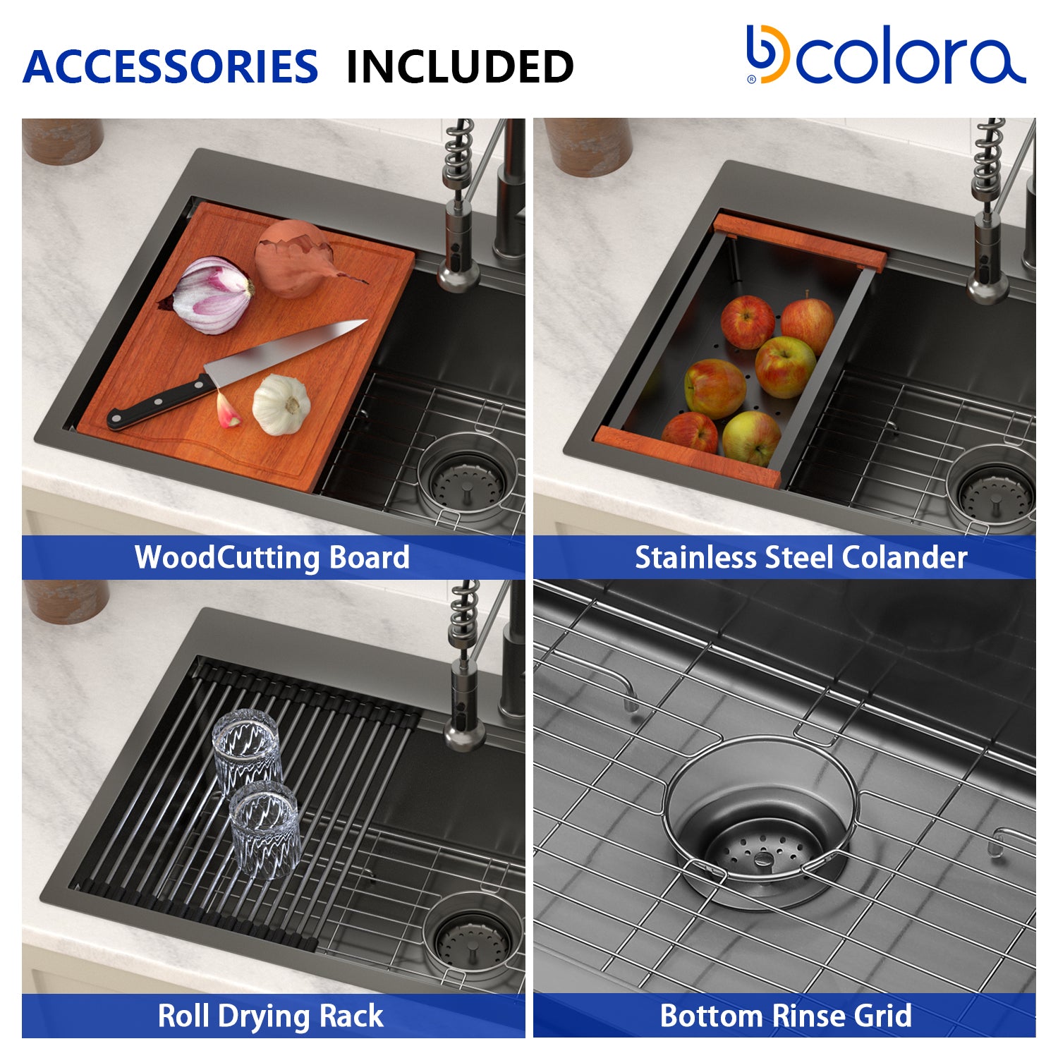 Dcolora 33''x19''x10'' Matte Black Drop-In Kitchen Sink, Hand Welded 16 Gauge 304 Stainless Steel Nano Coating Large Single Bowl Workstation