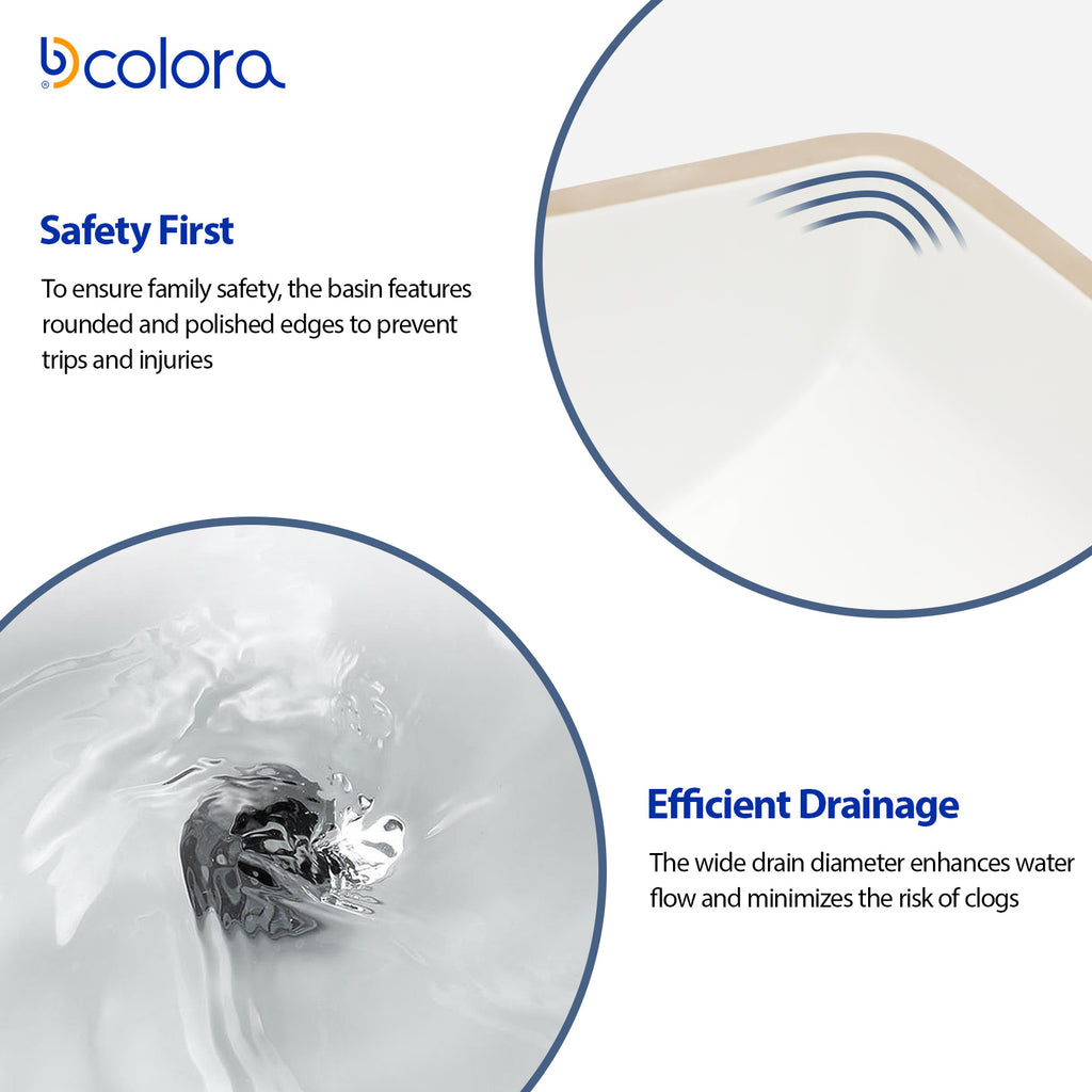 Dcolora 16''x12'' White Ceramic Rectangular Undermount Bathroom Sink, Vanity Basin with Overflow
