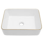 Dcolora 19''x15'' White Rectangular Vessel Sink with Gold Rim, Ceramic Porcelain Above Counter Bathroom Vanity Basin