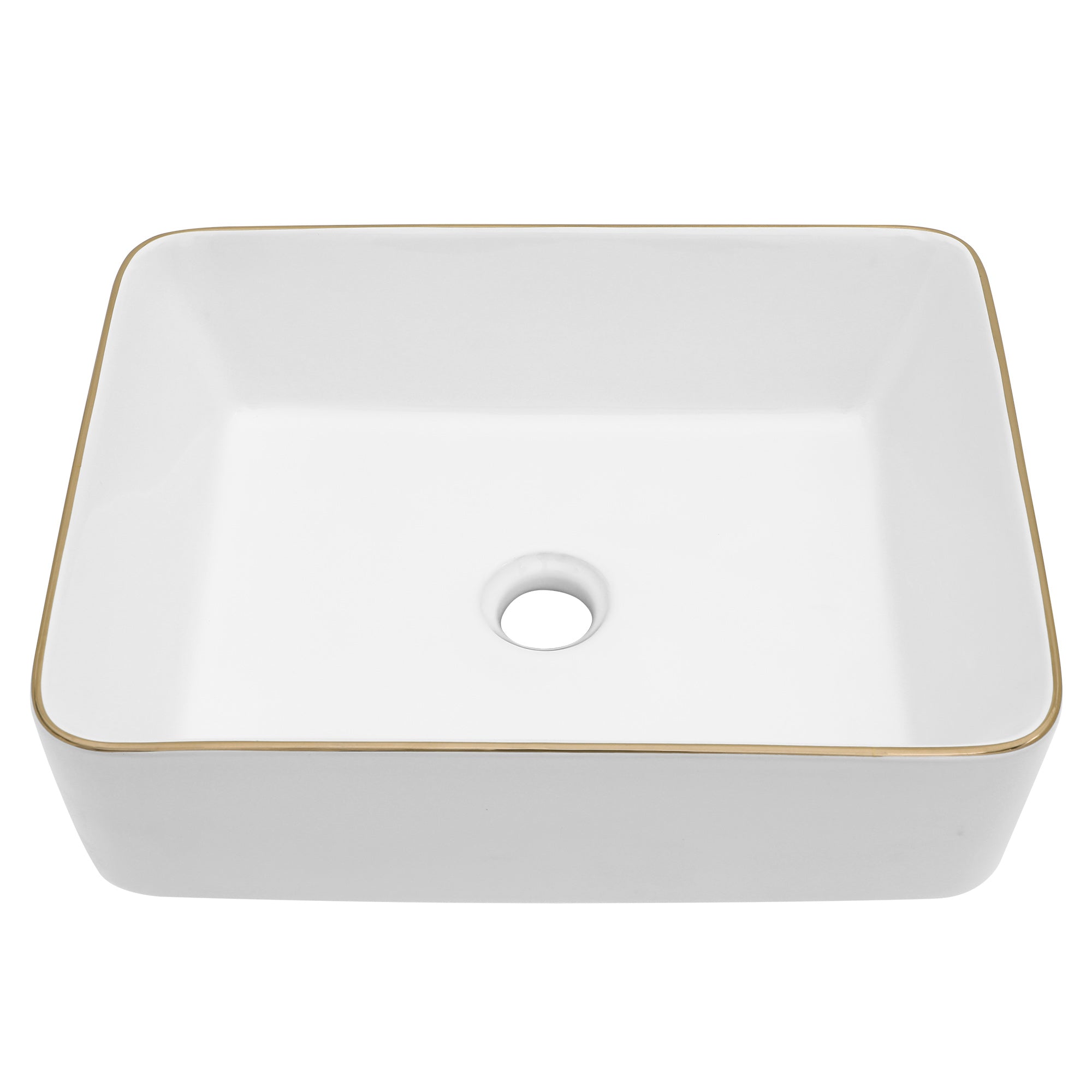 Dcolora 19''x15'' White Rectangular Vessel Sink with Gold Rim, Ceramic Porcelain Above Counter Bathroom Vanity Basin
