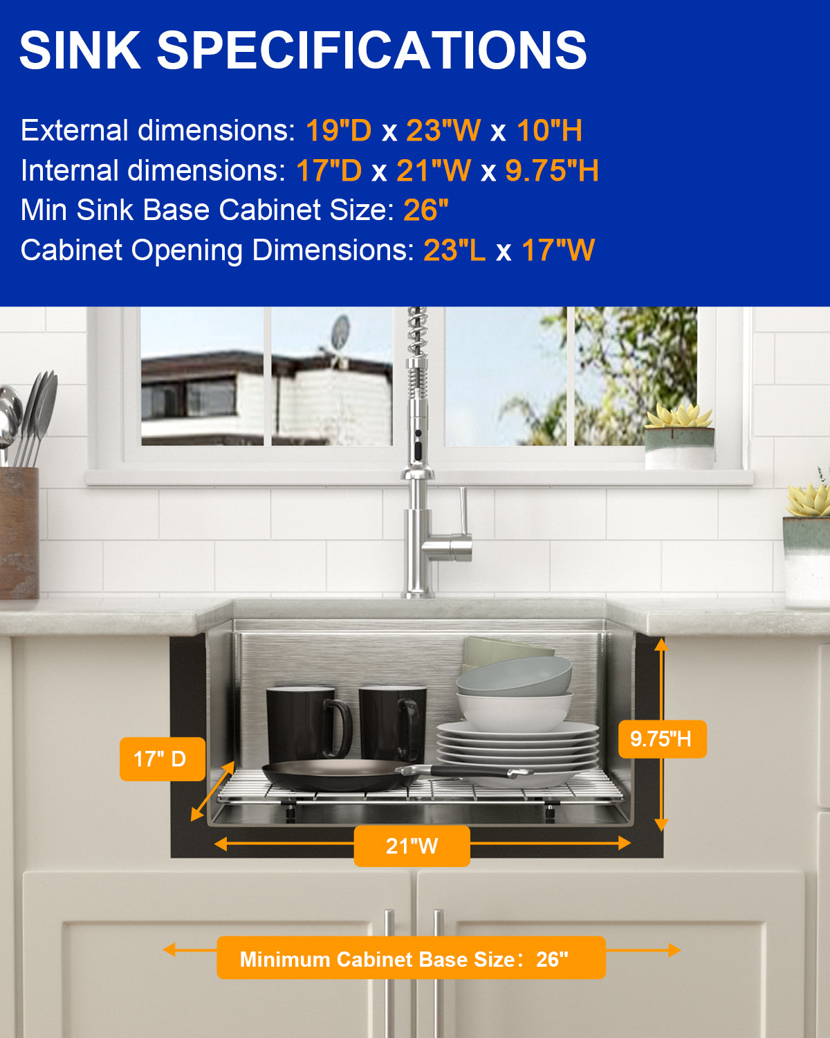 Dcolora 23 Undermount Small kitchen Sink Workstation 16 Gauge Stainless Steel Prep Wet Bar Sink with Ledge Deep Single Bowl Utility Sink, Round Corner, 23"x19"x10", DC-U7705