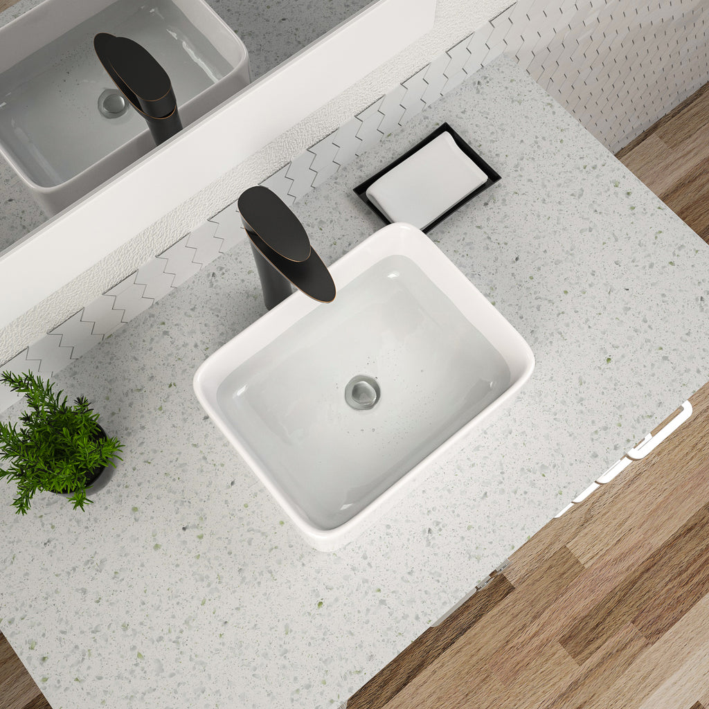 Dcolora 16''x12'' White Rectangular Vessel Sink, Ceramic Porcelain Above Counter Bathroom Vanity Basin