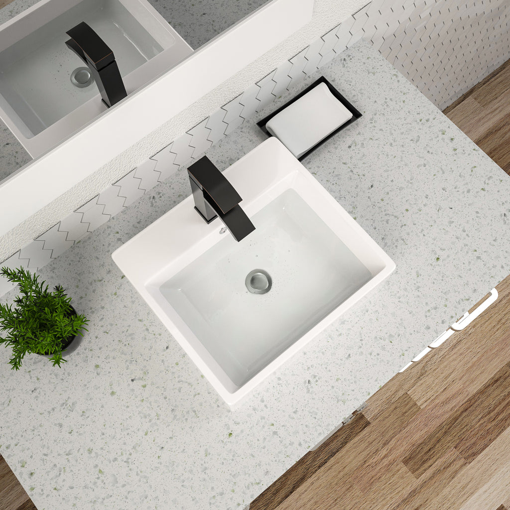 Dcolora 20.8''x16'' White Ceramic Wall Mounted Floating Vessel Sink, Rectangular Bathroom Vanity Basin with Overflow