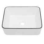 Dcolora Rectangular Vessel Sink 16"x12" - White with Black Rim Ceramic Porcelain Above Counter Bathroom Vanity Sink Basin