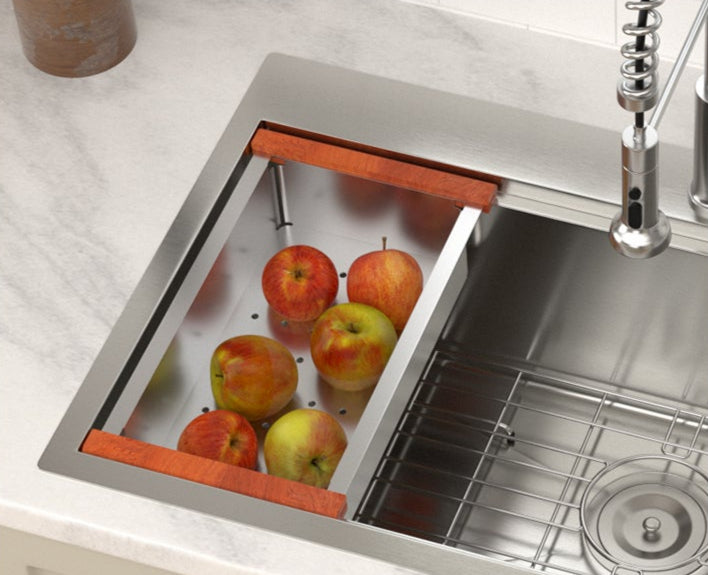Dcolora Stainless Steel Colander with Red Wood Handles, for Dcolora Kitchen Sink