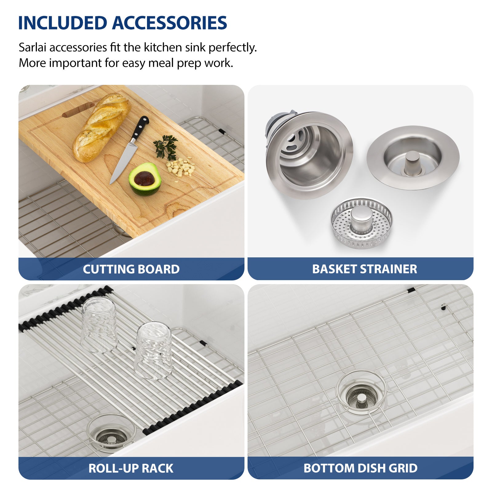 Dcolora 33" White Fireclay Workstation Farmhouse Apron Front Kitchen Sink Complete Accessory Kit