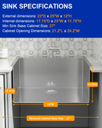 Dcolora 25''x22''x12'' Drop-In Laundry Room Sink, 16 Gauge 304 Stainless Steel Deep Single Bowl Utility Basin