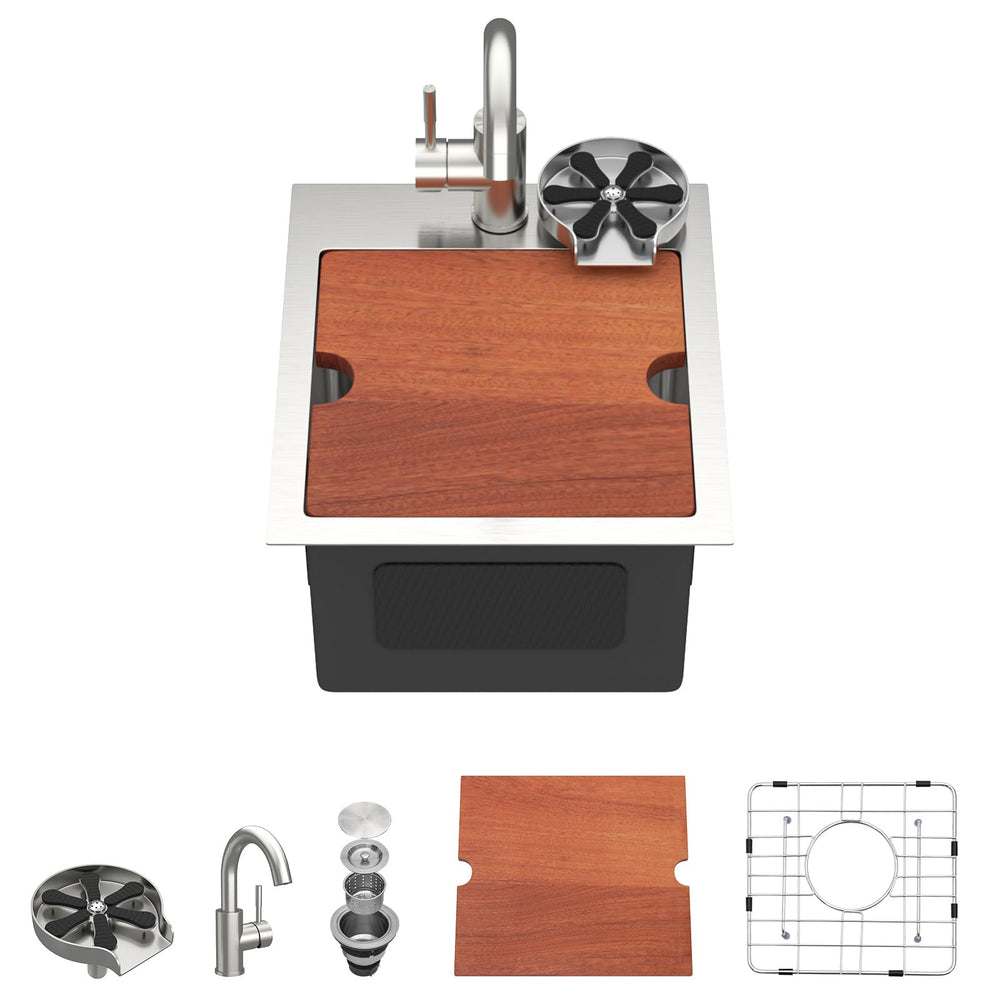13" × 15" Drop-In Stainless Steel Bar / Prep Sink with Faucet – DC-SFDOE00177